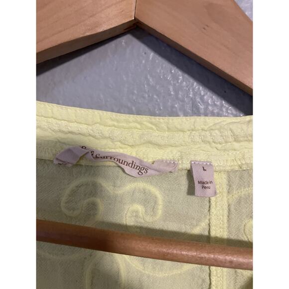 Soft Surroundings Womens Top Large Yellow Embroidered V Neck Long Sleeve Boho - Picture 3 of 7